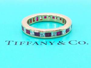 lot 4A image: Tiffany & Co 2.20 Carat Diamond and Ruby Eternity Band in 18k Yellow Gold $4000 Appraisal