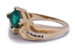 lot 13 image: 1.25 Carat Emerald and Diamond Modern Designed Estate Ring in 14k Yellow Gold $3850