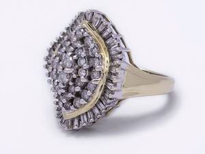 lot 16 image: Large 2 Carat Layered Cluster Diamond Estate Ring in 14k Yellow Gold $3300 Appraisal