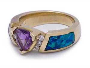 lot 19 image: Kabana Designer Amethyst, Diamond, and Australian Opal in 14k Yellow Gold $3100 Appraisal
