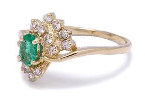 lot 26 image: Natural Emerald and Diamond Estate Dinner Ring in 14k Yellow Gold $2200