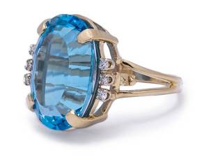 lot 30 image: 22.11 Carat High Grade Topaz and Diamond Estate Ring in 14k Yellow Gold $2599
