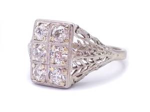lot 5A image: Antique 1 Carat European Cut Diamond Art Deco Filigree Estate Ring in 14k White Gold $3800 Appraisal