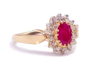 lot 27 image: Radiant Red Ruby and Diamond Estate Ring in 14k Yellow Gold $2899