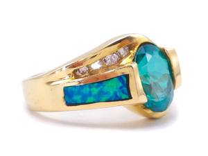lot 33 image: Kabana Designer Green Topaz, Diamond, and Australian Opal in 14k Yellow Gold $2650