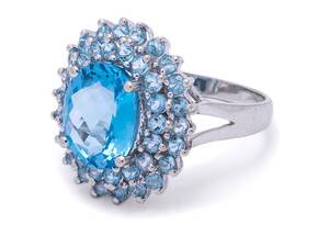 lot 39 image: Stunning 4.46 Carat Fine Topaz Statement Estate Ring in 14k White Gold $1850 Appraisal