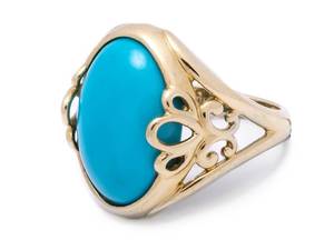 lot 43 image: 8.5 Carat Turquoise Estate Ring in 14k Yellow Gold $2000 Appraisal