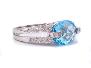 lot 50 image: 2.51 Carat Blue Topaz and Diamond Estate Ring in 14k White Gold $2250