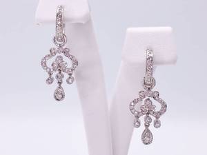 lot 8 image: Elegant Diamond Estate Huggie Dangle Earrings in 18k White Gold $4750
