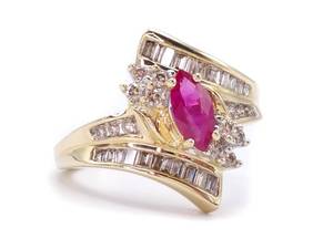 lot 12 image: 1.40 Carat Ruby and Diamond Estate Ring in 14k Yellow Gold $4250