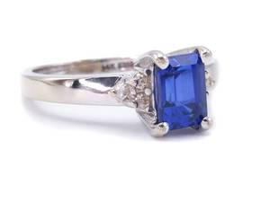 lot 17 image: High Grade 1.5 Carat Blue Sapphire and Diamond Estate Ring in 14k White Gold $4100 Appraisal