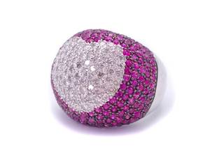 lot 2B image: 3.90 Carat Diamond and Ruby Heart Motif Estate Statement Ring in Heavy 18k White Gold $10,000