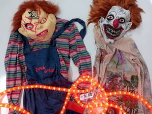 Vintage Chucky Costume, Clown mask, and tattoo costume