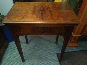 lot 61 image: Sewing machine cabinet, Burled walnut top