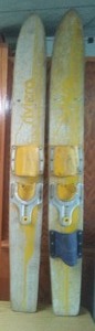 lot 64 image: Vintage Riviera Wood Water Skis - kid size