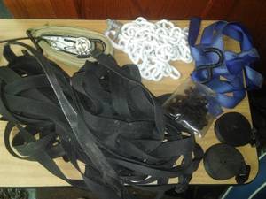 lot 80 image: Towing, strapping, ratchet supplies and white chain metal.