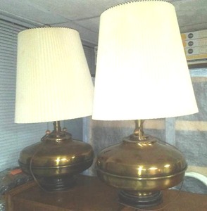 lot 88 image: 2 Large Brass base lamps & shades.