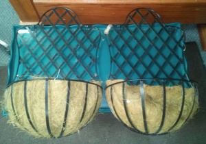 lot 97 image: 2 Hanging Baskets- all metal  like NEW,