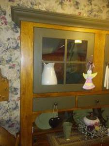 lot 159A image: Wood and Green Lighted Buffet and Hutch.