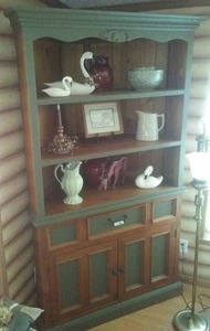 lot 205 image: Green and Wood Corner Cabinet