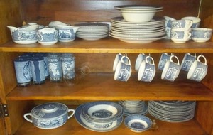 lot 253 image: Currier Ives Blue Dishes
