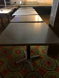 lot 86 image: Lot of 5 Heavy Base Tables 35 x 35 & 29 x 29