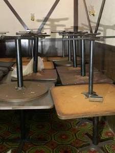 lot 101 image: Lot of 20 Square & Round Tables with Heavy Metal Bases