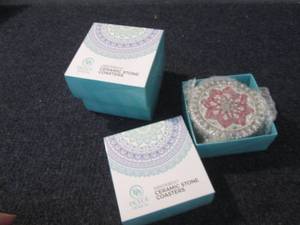lot 304 image: 3- 6pc Absorbent Ceramic Stone Coas...