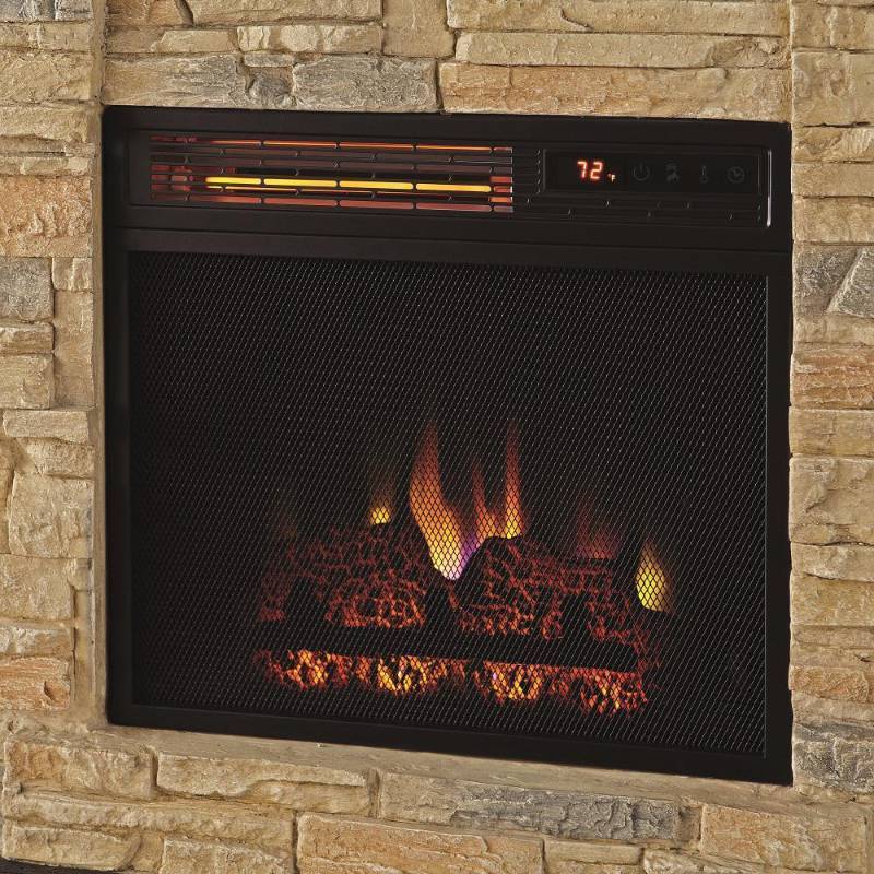 lot 239 image: Home Decorators Collection Highland 40 in. Faux Stone Mantel Electric Fireplace in Tan 102907