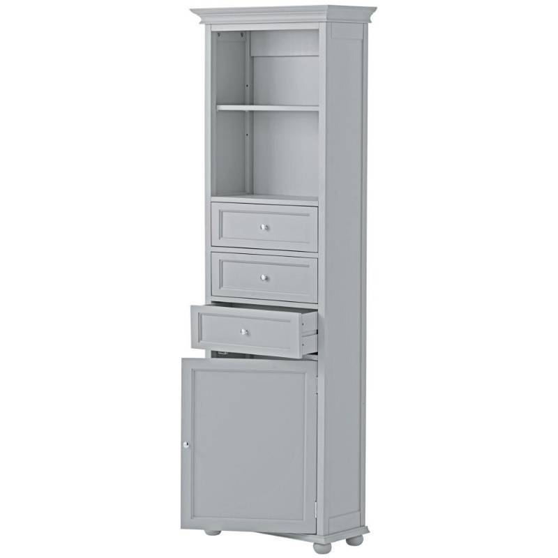 lot 307 image: Home Decorators Collection Hampton Harbor 22 in. W x 10 in. D x 67-12 in. H Linen Storage Cabinet in Dove Grey - Some Slight DingsScratches.