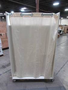 lot 102 image: Tvilum Lola WhiteNatural Fabric Mobile Armoire with Curtain 62.99 in. H x 39.25 in. W x 19 in. D 9311949eh