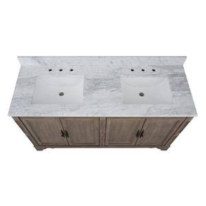 lot 312 image: DOUBLE SINK VANITY TOP ONLY WITH WHITE RECTANGLE UNDERMOUNT SINKS - Top Measures 61 x 22.
