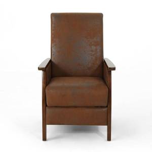 lot 131 image: Noble House Madalyn Brown Microfiber Push Back Recliner with Exposed Wooden Frame 41790