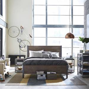 lot 325 image: Homestyles Barnside Metro Driftwood Queen Panel Bed - Missing Slats - Includes HeadFootboards and Rails.