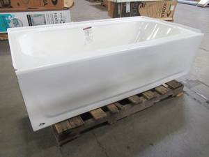 lot 330 image: Bootz Maui Plus 60 x 32 x 16 58 Tall, Left Drain Rectangular Alcove Soaking Bathtub in White, 011-2343-00 - Slight Enamel Damage