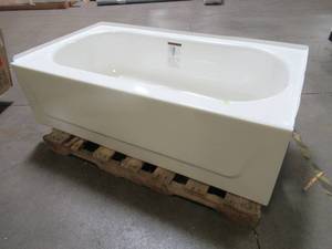 lot 335 image: Bootz Kona 54 x  Right Drain Rectangular Alcove Soaking Bathtub in White, 011-3302-00 - Slight Enamel Damage
