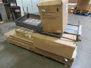 lot 349 image: WHOLESALE MIXED PALLET OF MISCELLANEOUS LIVINGROOMBEDROOM FURNITURE, WICKER LOUNGE AND MORE