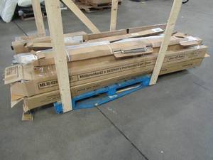 lot 350 image: WHOLESALE MIXED PALLET OF MISCELLANEOUS BEDROOM FURNITURE, CEILING GRID BUILDING MATERIALS, BARN DOORS AND MORE