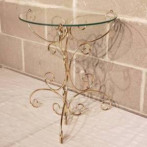 lot 166 image: Brass Glass Top Side Table