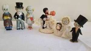 lot 125 image: Collection of Frozen Charlottes and Charley Bisque Bride & Groom Dolls