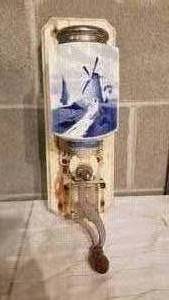 lot 111 image: Antique RZ Delft Wall Mount Coffee Grinder