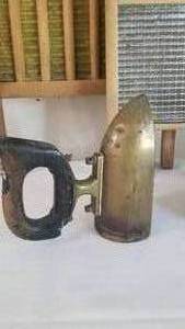 lot 92 image: Wooden Wash Board and Sad Iron Collection
