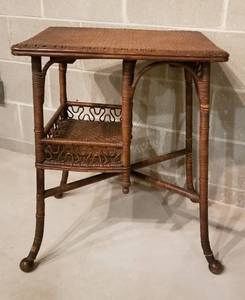 lot 128 image: Antique Haywood Wakefield Wicker Side Table