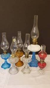 lot 61 image: Collection of 6 Petite Vintage L & B Brevete Oil Lamps