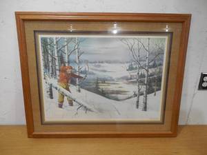 lot 17 image: Framed The Bow Hunter Deer Buck Hunting Art Print By Les Kouba