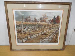 lot 21 image: Ken Zylla The Old Gutvold Place Pheasants  Framed Print Artist Proof 77