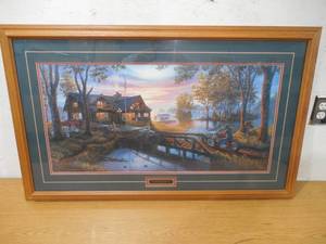 lot 25 image: Craig Benson  American Legends Cabin at the Lake Framed Print
