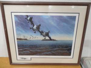 lot 31 image: BILLS VISIT INDIAN POINT  Lake Mille Lacs  By Les Kouba Framed Print Signed 4400