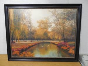 lot 38 image: Framed Weeping willow with geese in creek print