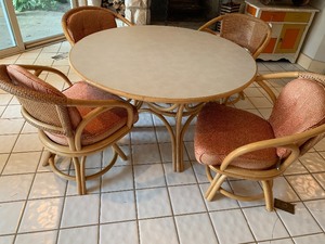 lot 4 image: Brown Jordan Vintage Round Game Table w Cane Chairs